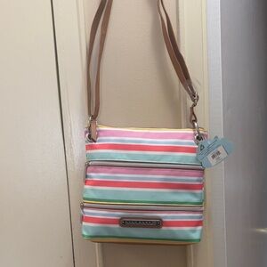 Lily Bloom Pastel Stripe Crossbody Bag in Pink, Mint & Coral